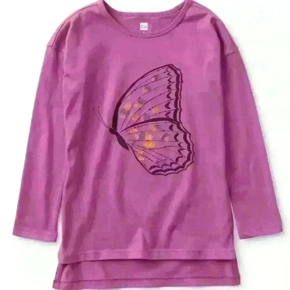 TEA COLLECTION Butterfly w/ Embroidery Tunic Top - Magenta - 2T